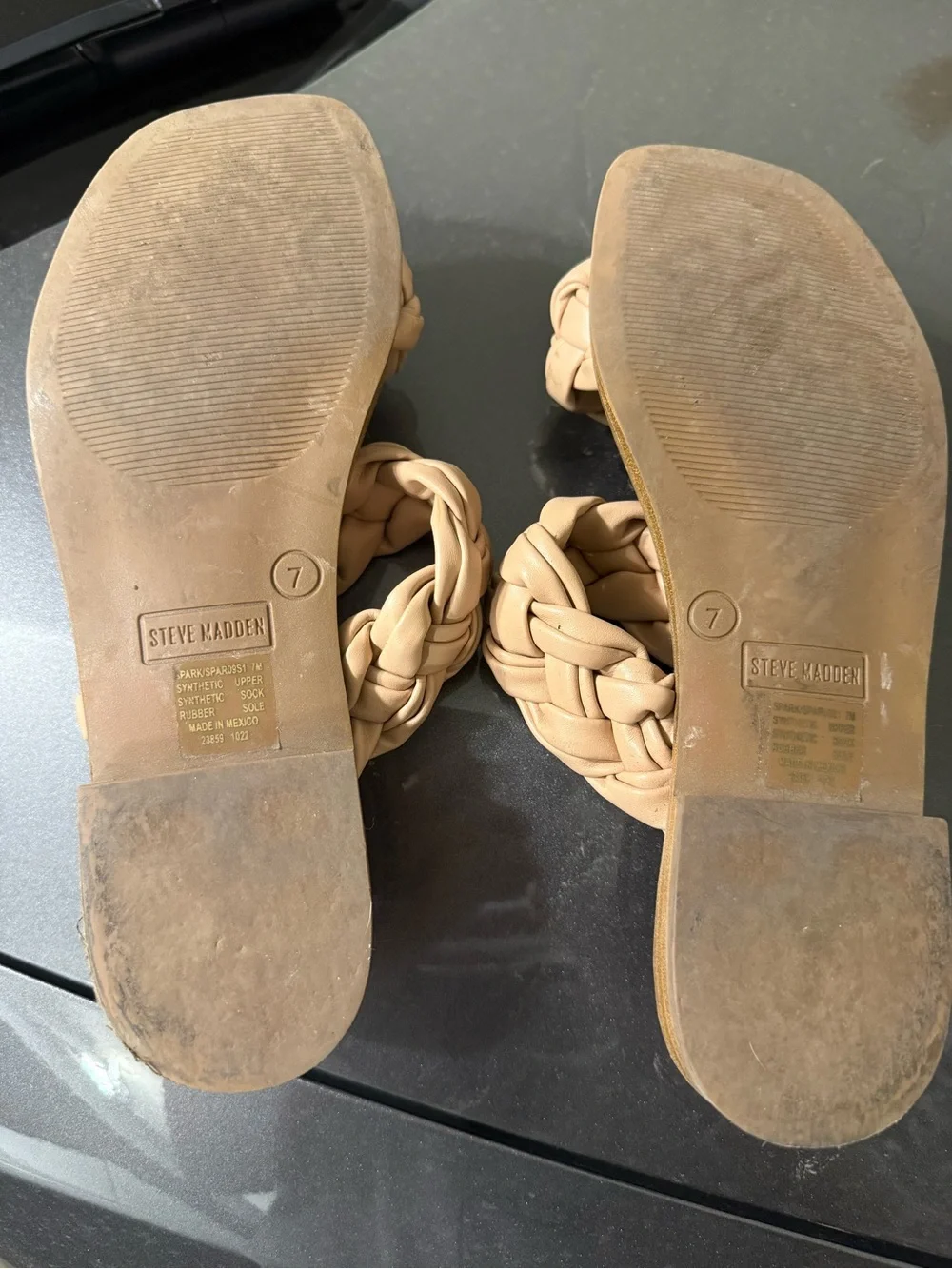 Steve Madden Nude/Tan Braided Double-Strap Slide Sandals